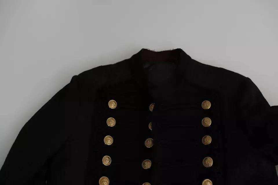 Dolce & Gabbana Black Button Embellished Military Jacket