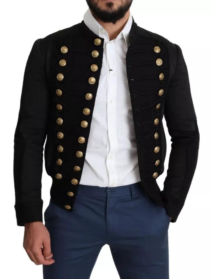 Dolce & Gabbana Black Button Embellished Military Jacket by Dolce & Gabbana