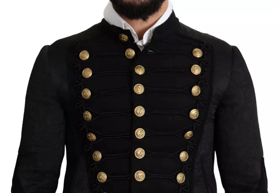 Dolce & Gabbana Black Button Embellished Military Jacket by Dolce & Gabbana