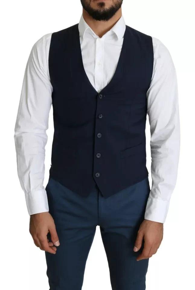Dolce & Gabbana Navy Blue Men Formal Dress Waistcoat Vest by Dolce & Gabbana