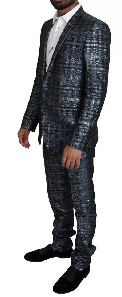 Dolce & Gabbana Blue Silver Shiny 2 Piece Slim GOLD Suit by Dolce & Gabbana