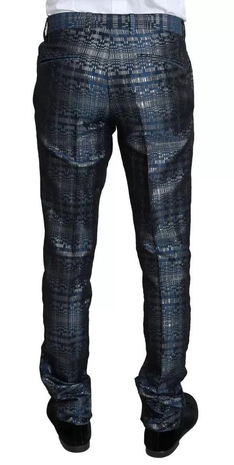 Dolce & Gabbana Blue Silver Shiny 2 Piece Slim GOLD Suit by Dolce & Gabbana