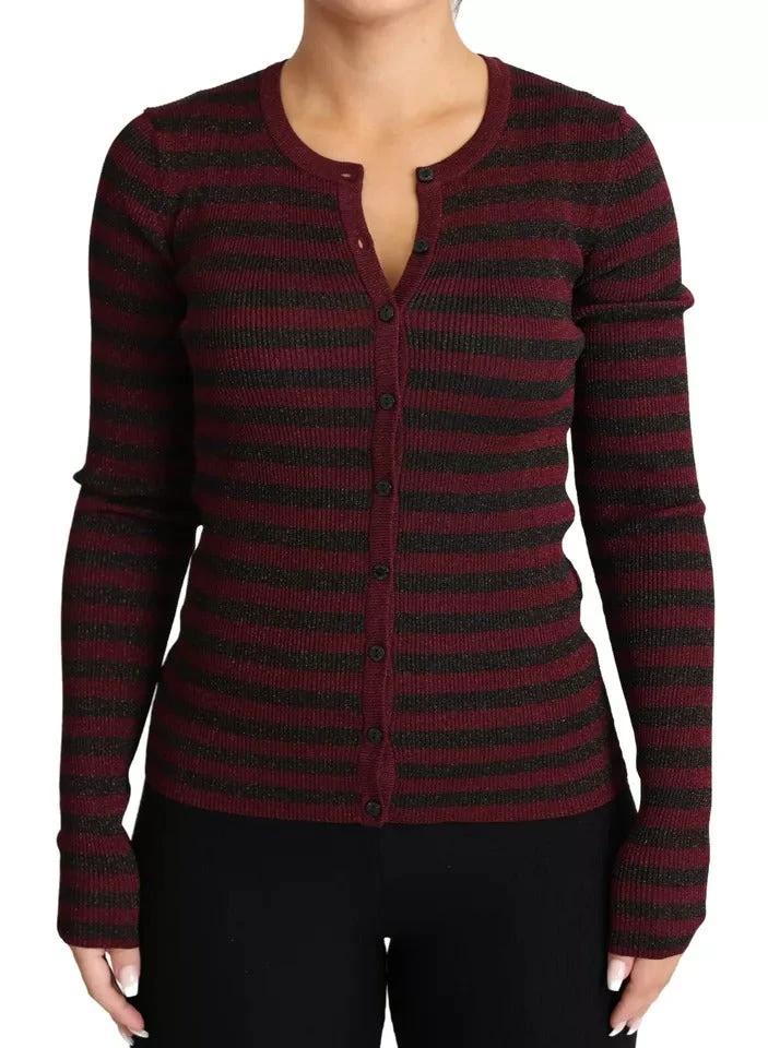 Dolce & Gabbana Black Red Striped Womens Cardigan Sweater by Dolce & Gabbana