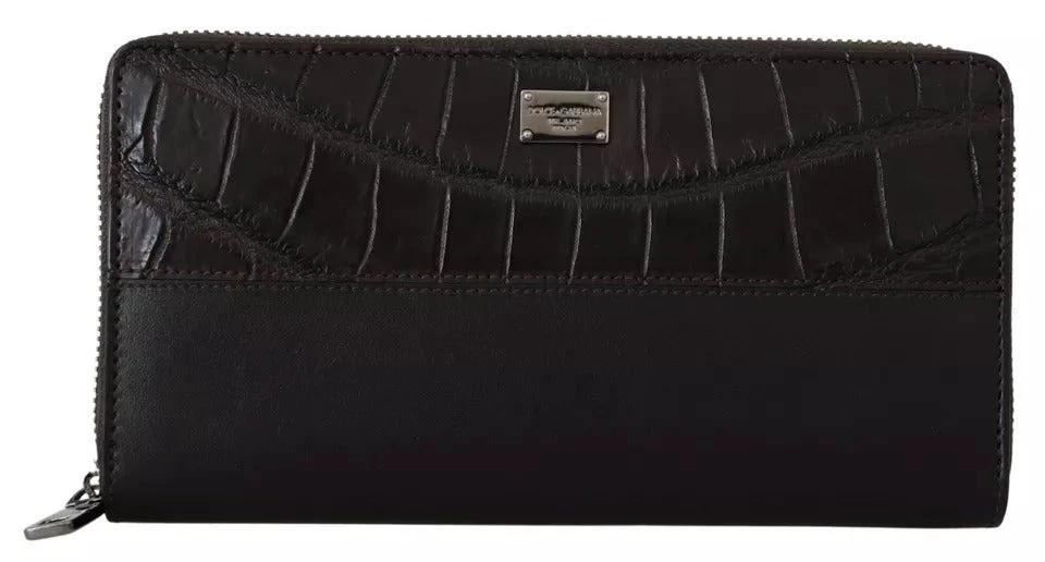 Dolce & Gabbana Brown Exotic Leather Zip Around Continental Clutch Wallet by Dolce & Gabbana