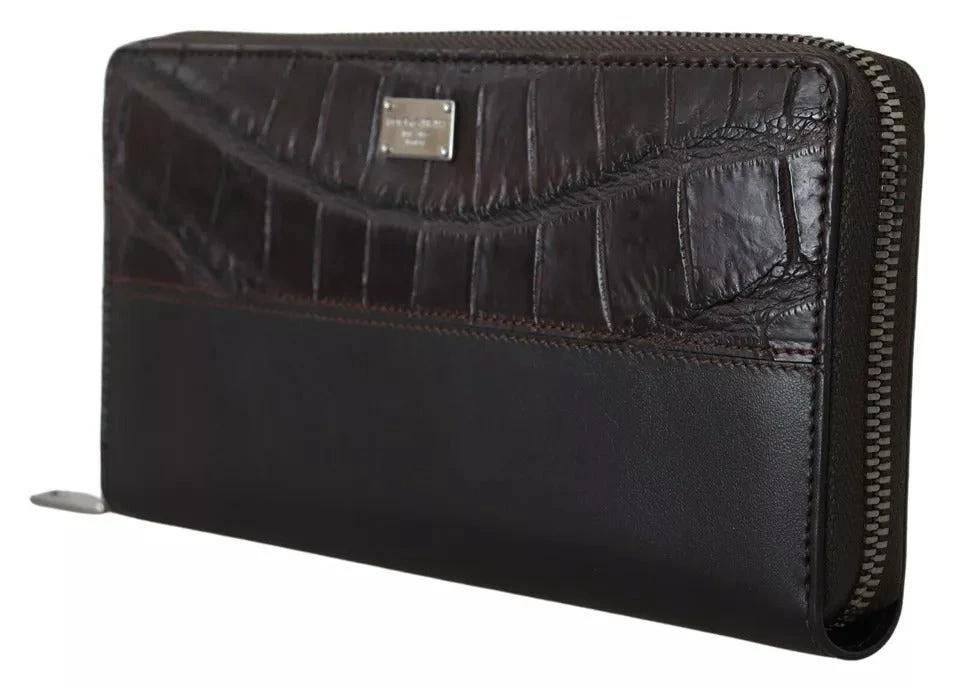 Dolce & Gabbana Brown Exotic Leather Zip Around Continental Clutch Wallet by Dolce & Gabbana