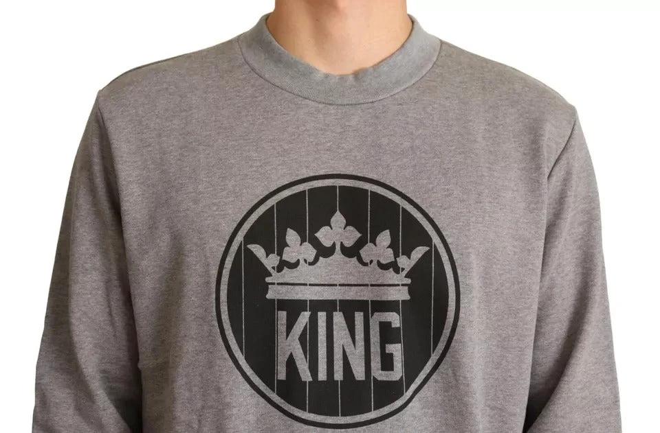 Dolce & Gabbana Gray Crown King Cotton Pullover Sweater by Dolce & Gabbana