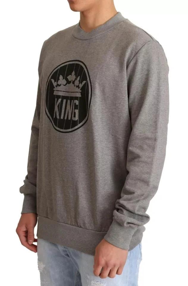 Dolce & Gabbana Gray Crown King Cotton Pullover Sweater by Dolce & Gabbana