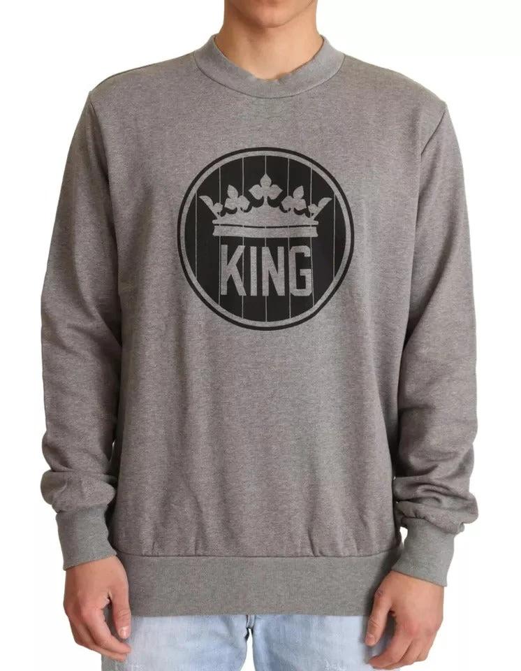 Dolce & Gabbana Gray Crown King Cotton Pullover Sweater by Dolce & Gabbana