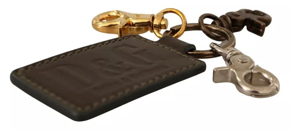 Dolce & Gabbana Green Leather D&G Logo Metal Ring Hook Keyring Keychain by Dolce & Gabbana