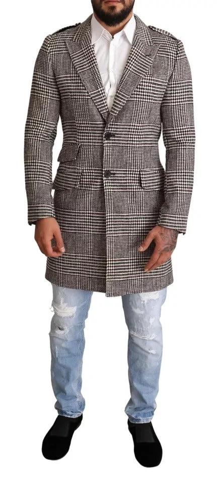 Dolce & Gabbana Gray Check Plaid Long Trench Coat Jacket by Dolce & Gabbana