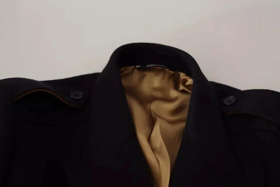 Dolce & Gabbana Blue Trench Coat Long Wool Stretch Jacket by Dolce & Gabbana