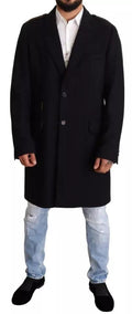 Dolce & Gabbana Blue Trench Coat Long Wool Stretch Jacket by Dolce & Gabbana