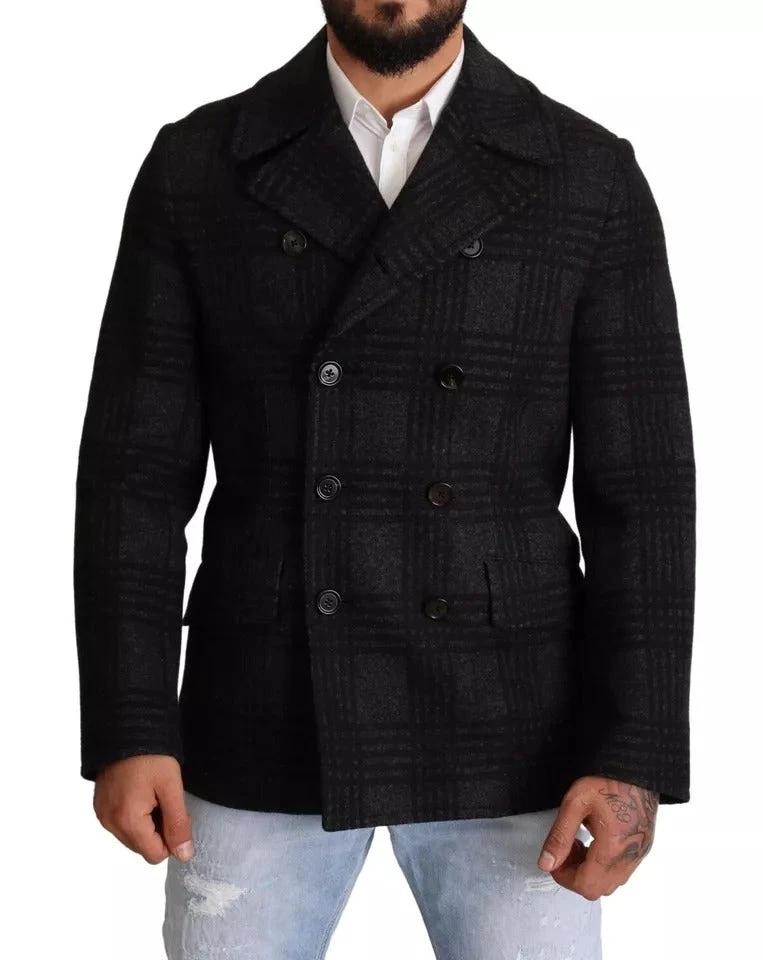 Dolce & Gabbana Black Trench Coat Check Wool Jacket by Dolce & Gabbana
