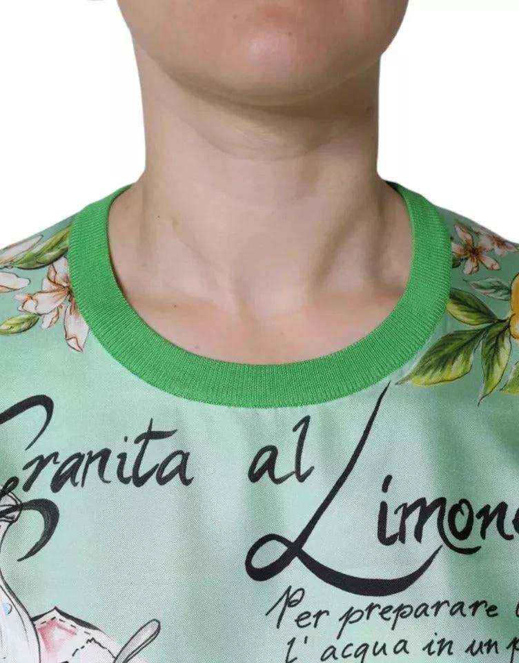 Dolce & Gabbana Green Silk Granita Al Limone Long Sleeves Sweater by Dolce & Gabbana