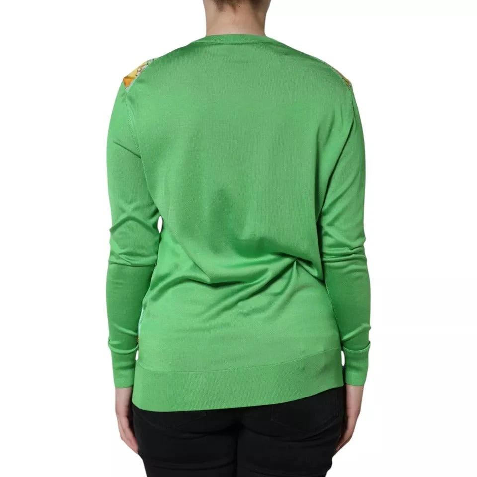 Dolce & Gabbana Green Silk Granita Al Limone Long Sleeves Sweater by Dolce & Gabbana