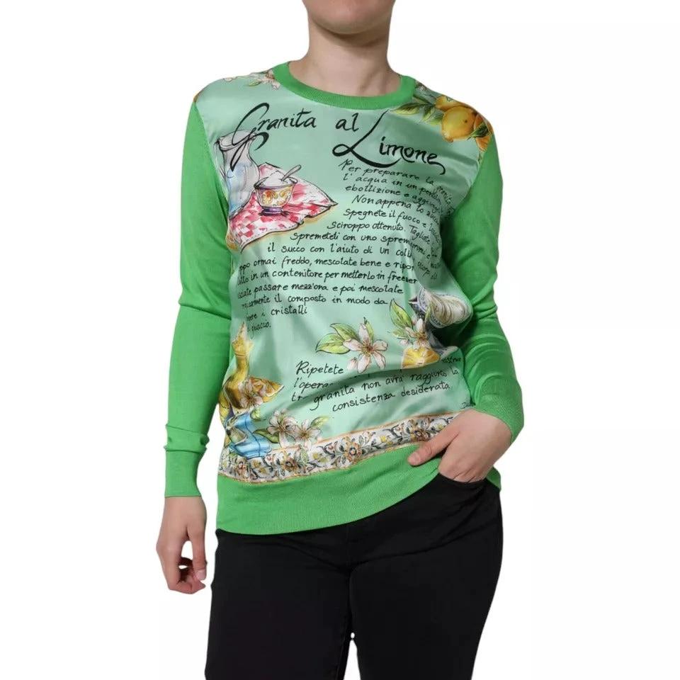 Dolce & Gabbana Green Silk Granita Al Limone Long Sleeves Sweater by Dolce & Gabbana