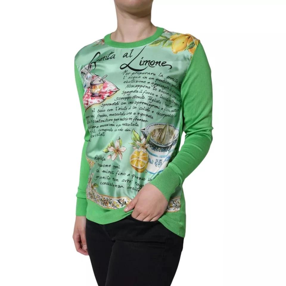 Dolce & Gabbana Green Silk Granita Al Limone Long Sleeves Sweater by Dolce & Gabbana
