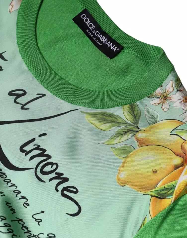 Dolce & Gabbana Green Silk Granita Al Limone Long Sleeves Sweater by Dolce & Gabbana