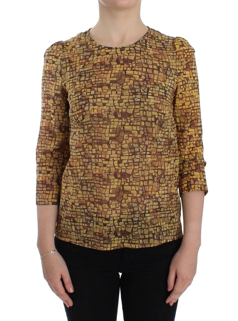 Dolce & Gabbana Multicolor Mosaic Print Silk Blouse T-shirt by Dolce & Gabbana