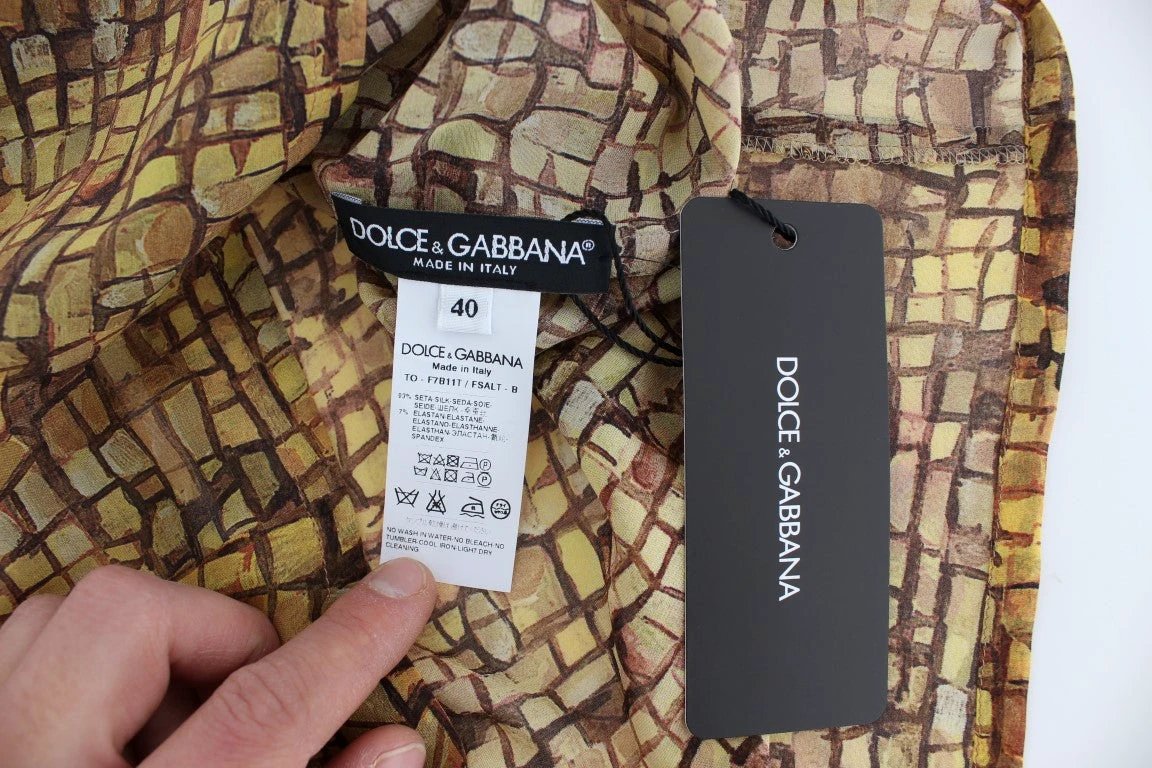 Dolce & Gabbana Multicolor Mosaic Print Silk Blouse T-shirt by Dolce & Gabbana