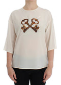Dolce & Gabbana White Sequined Key Silk Blouse T-shirt Top by Dolce & Gabbana
