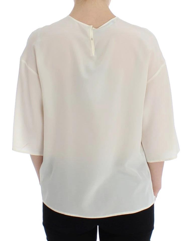 Dolce & Gabbana White Sequined Key Silk Blouse T-shirt Top by Dolce & Gabbana
