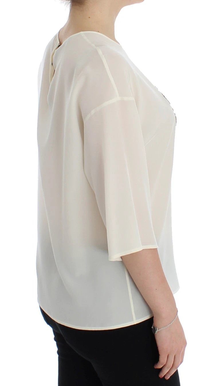 Dolce & Gabbana White Sequined Key Silk Blouse T-shirt Top by Dolce & Gabbana