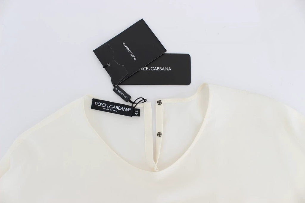 Dolce & Gabbana White Sequined Key Silk Blouse T-shirt Top by Dolce & Gabbana