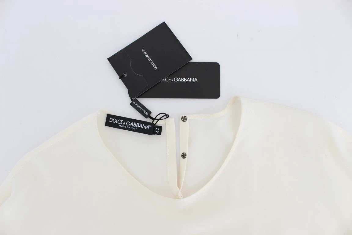 Dolce & Gabbana White Sequined Key Silk Blouse T-shirt Top by Dolce & Gabbana