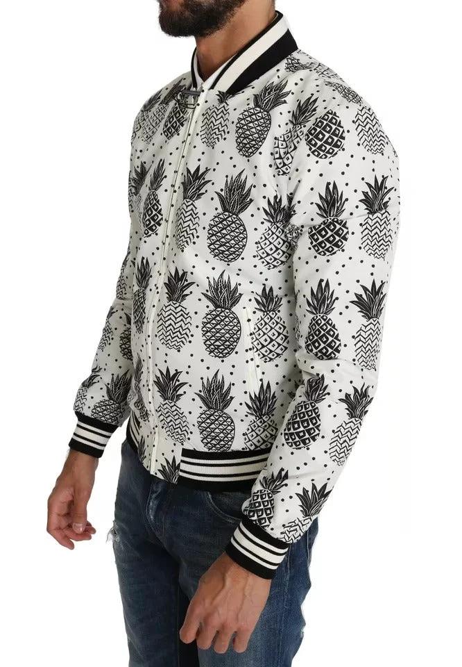 Dolce & Gabbana White Black Pineapple Bomber Coat Jacket by Dolce & Gabbana