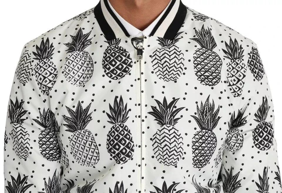 Dolce & Gabbana White Black Pineapple Bomber Coat Jacket by Dolce & Gabbana