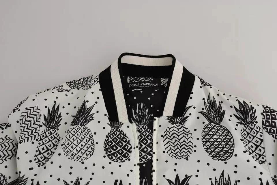 Dolce & Gabbana White Black Pineapple Bomber Coat Jacket by Dolce & Gabbana