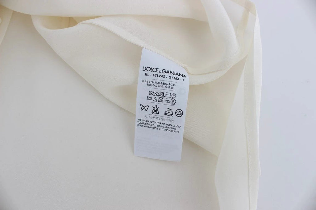 Dolce & Gabbana White Sequined Key Silk Blouse T-shirt Top by Dolce & Gabbana