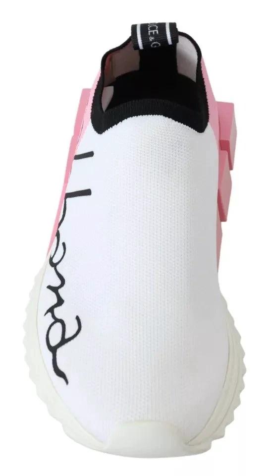 Dolce & Gabbana Pink White Logo Sorrento Sneakers Shoes by Dolce & Gabbana