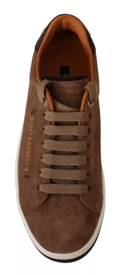 Baskets basses en daim marron Dolce &amp; Gabbana avec logo pour homme
