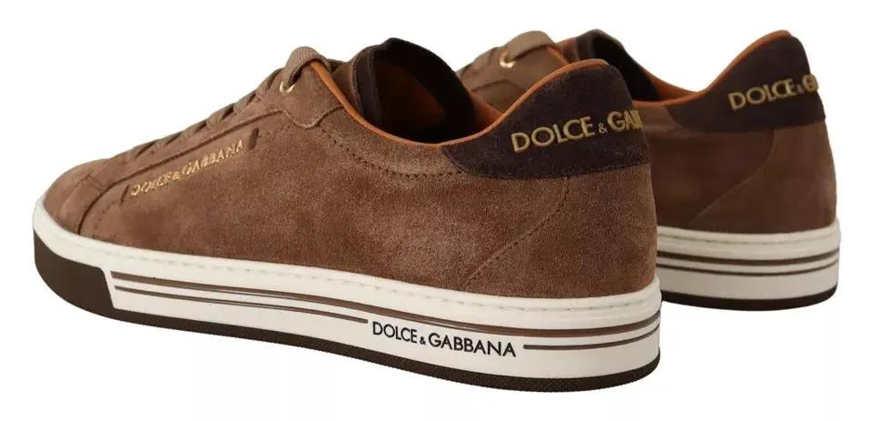 Baskets basses en daim marron Dolce &amp; Gabbana avec logo pour homme