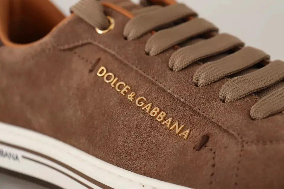 Baskets basses en daim marron Dolce &amp; Gabbana avec logo pour homme