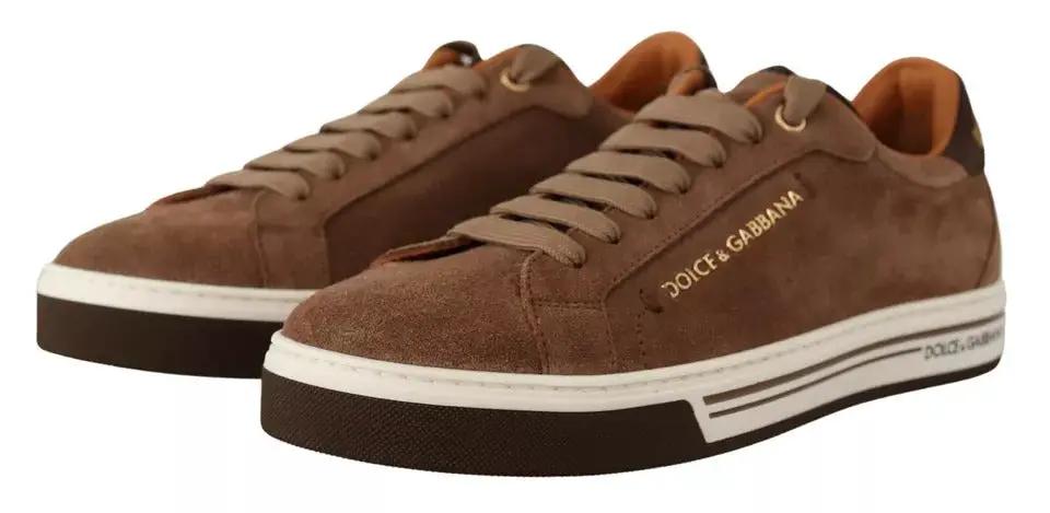 Baskets basses en daim marron Dolce &amp; Gabbana avec logo pour homme