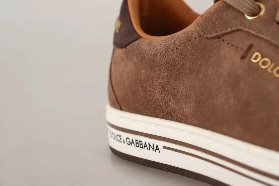 Baskets basses en daim marron Dolce &amp; Gabbana avec logo pour homme