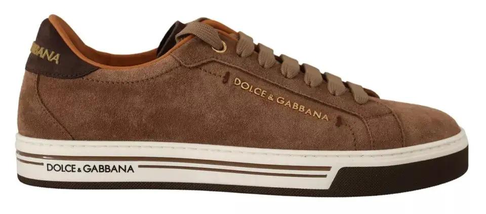 Baskets basses en daim marron Dolce &amp; Gabbana avec logo pour homme