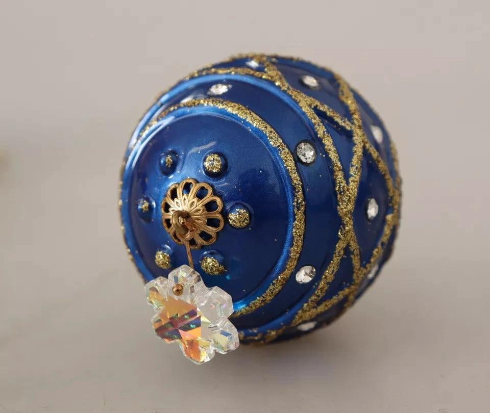 Dolce & Gabbana Gold Brass Blue Christmas Ball Crystal Hook Jewelry Earrings by Dolce & Gabbana