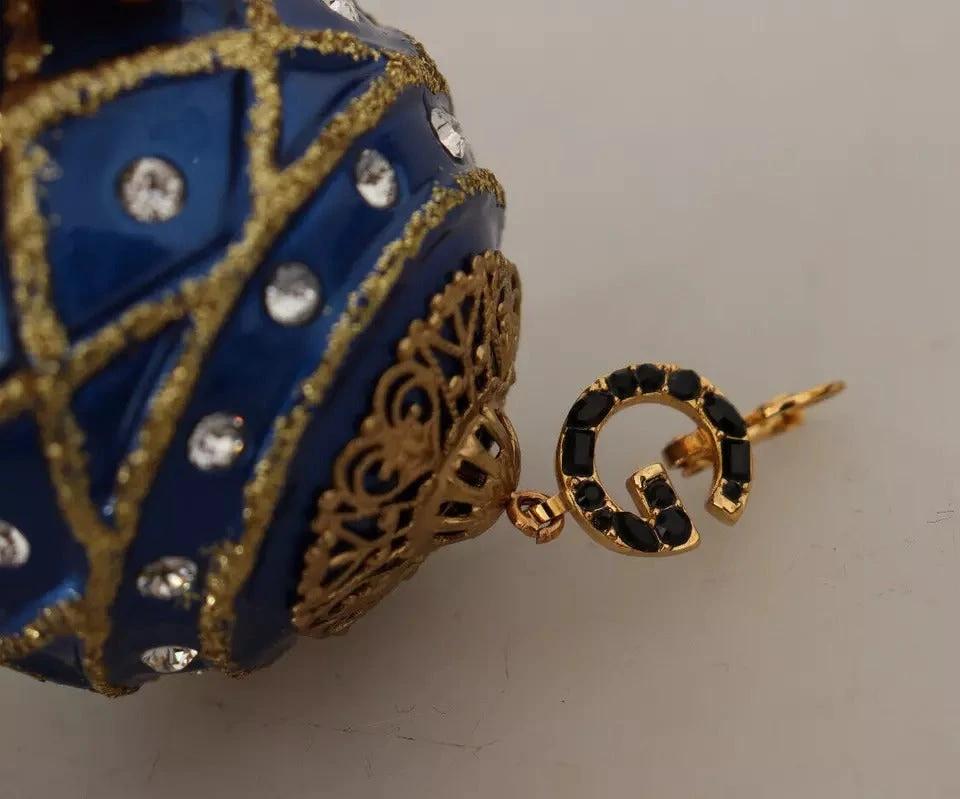 Dolce & Gabbana Gold Brass Blue Christmas Ball Crystal Hook Jewelry Earrings by Dolce & Gabbana
