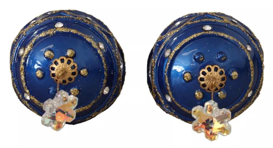 Dolce & Gabbana Gold Brass Blue Christmas Ball Crystal Hook Jewelry Earrings by Dolce & Gabbana