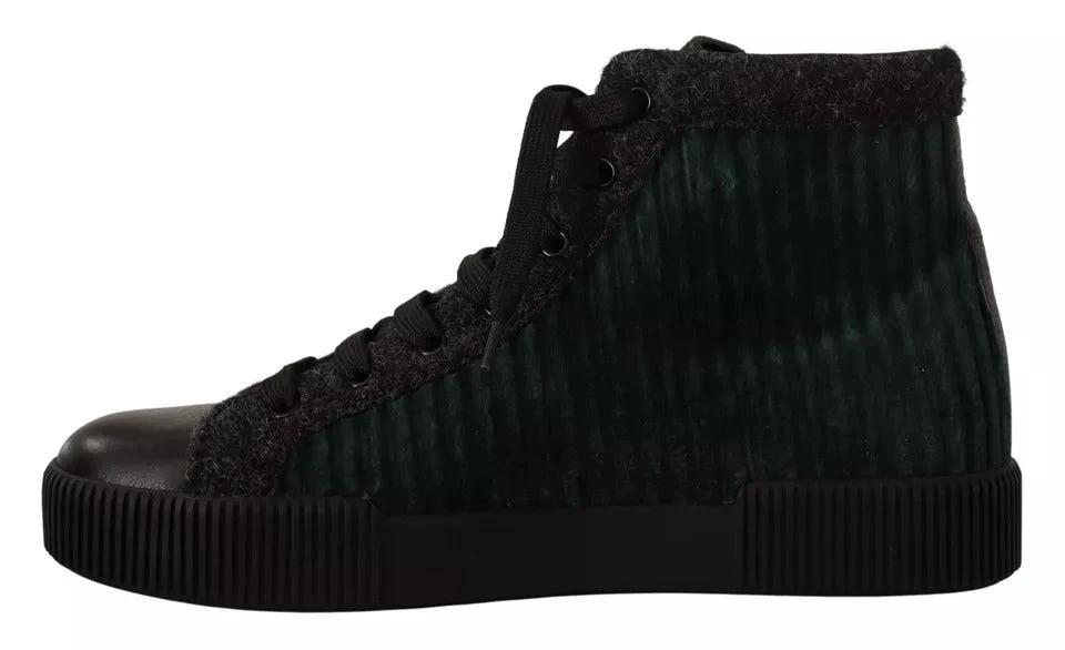 Dolce & Gabbana Green Corduroy High Tops Sneakers Mens Casual Shoes by Dolce & Gabbana
