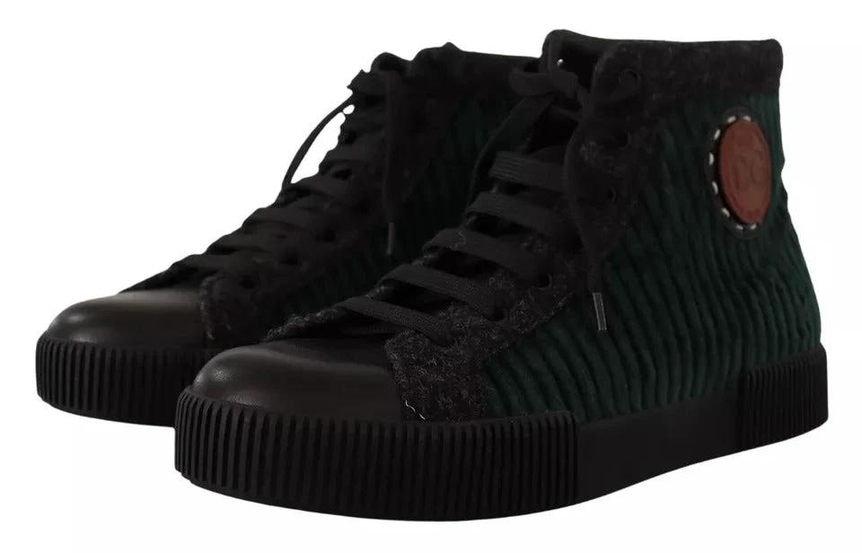 Dolce & Gabbana Green Corduroy High Tops Sneakers Mens Casual Shoes by Dolce & Gabbana