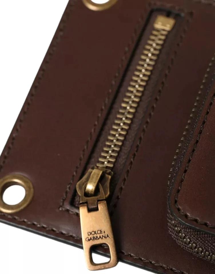 Dolce & Gabbana Brown Calf Leather Zip Logo Shoulder Neck Strap Wallet by Dolce & Gabbana