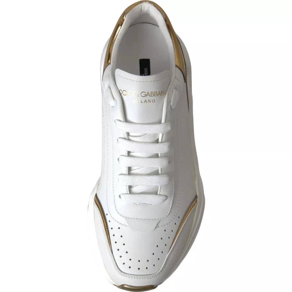 Dolce & Gabbana White Gold DAYMASTER Leather Sneakers Men Shoes by Dolce & Gabbana