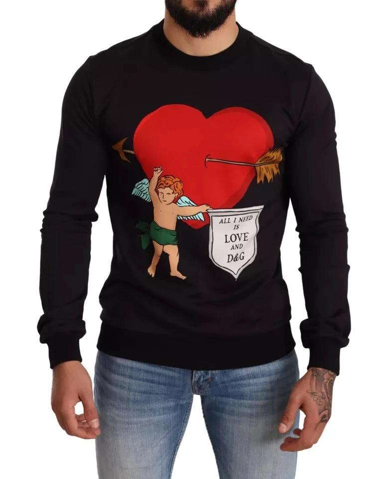 Dolce & Gabbana Black Cupid Print Hoodie Sweatshirt Sweater by Dolce & Gabbana