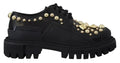 Dolce & Gabbana Black Leather Trekking Derby Embellished Shoes by Dolce & Gabbana