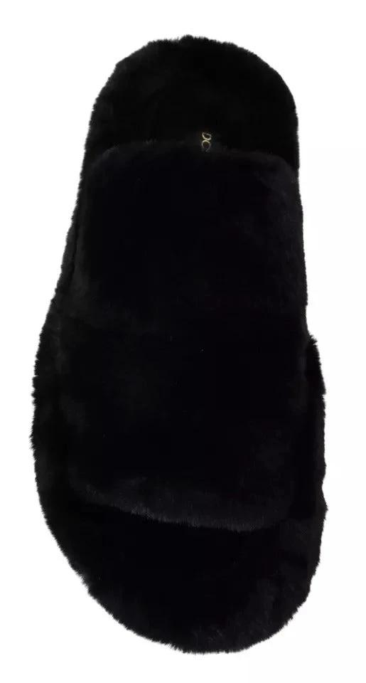 Dolce & Gabbana Black Polyester Faux Fur Mens Flats Sandals Shoes by Dolce & Gabbana
